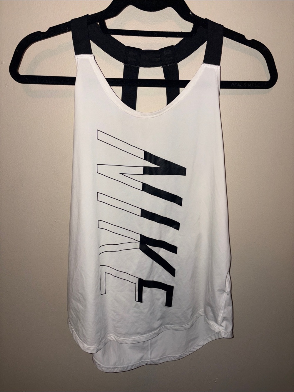 Nike White Tank Top with Black Graphic and Strappy Back